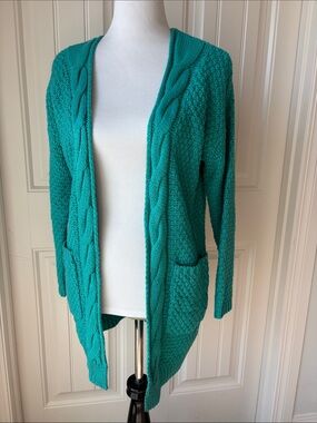 Open-Front Teal Cable Knit Women's Cardigan